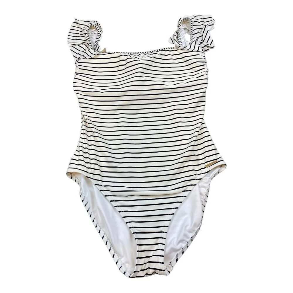 Vince Camuto Bathing Swimwear Womans Sz‎ 12 Stripes White Black Print Swimsuit